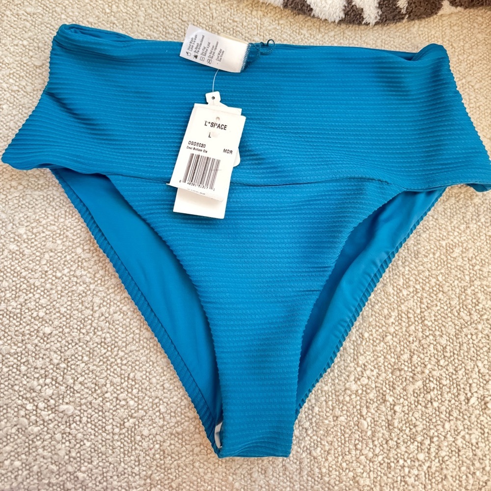 NWT L*Space Blue Textured High-Waist Bikini size L